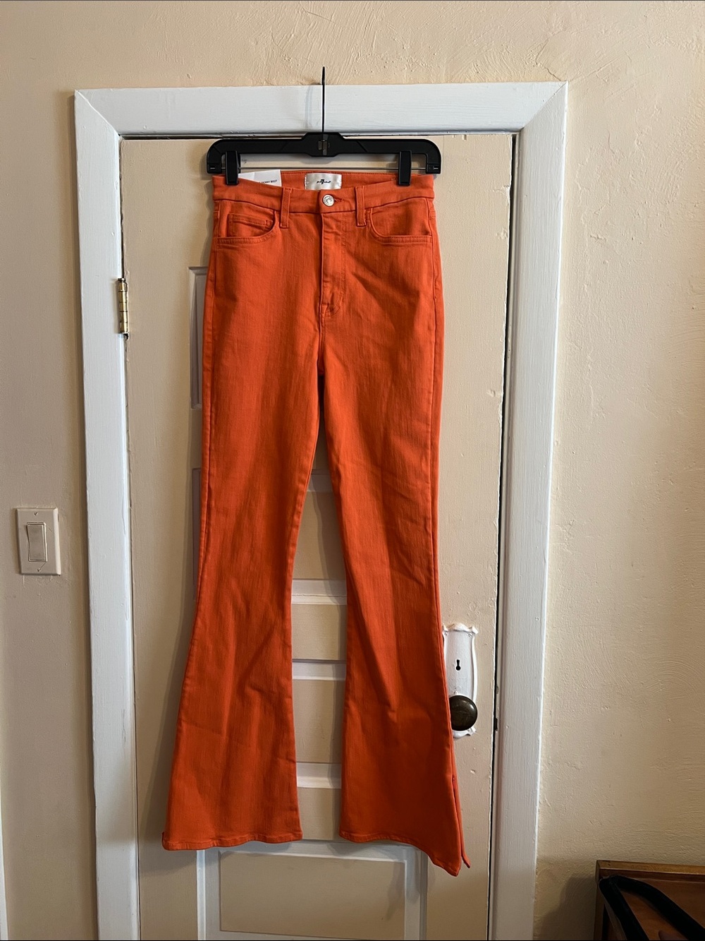 7 For All Mankind Women's Orange High-Rise Flare Jeans